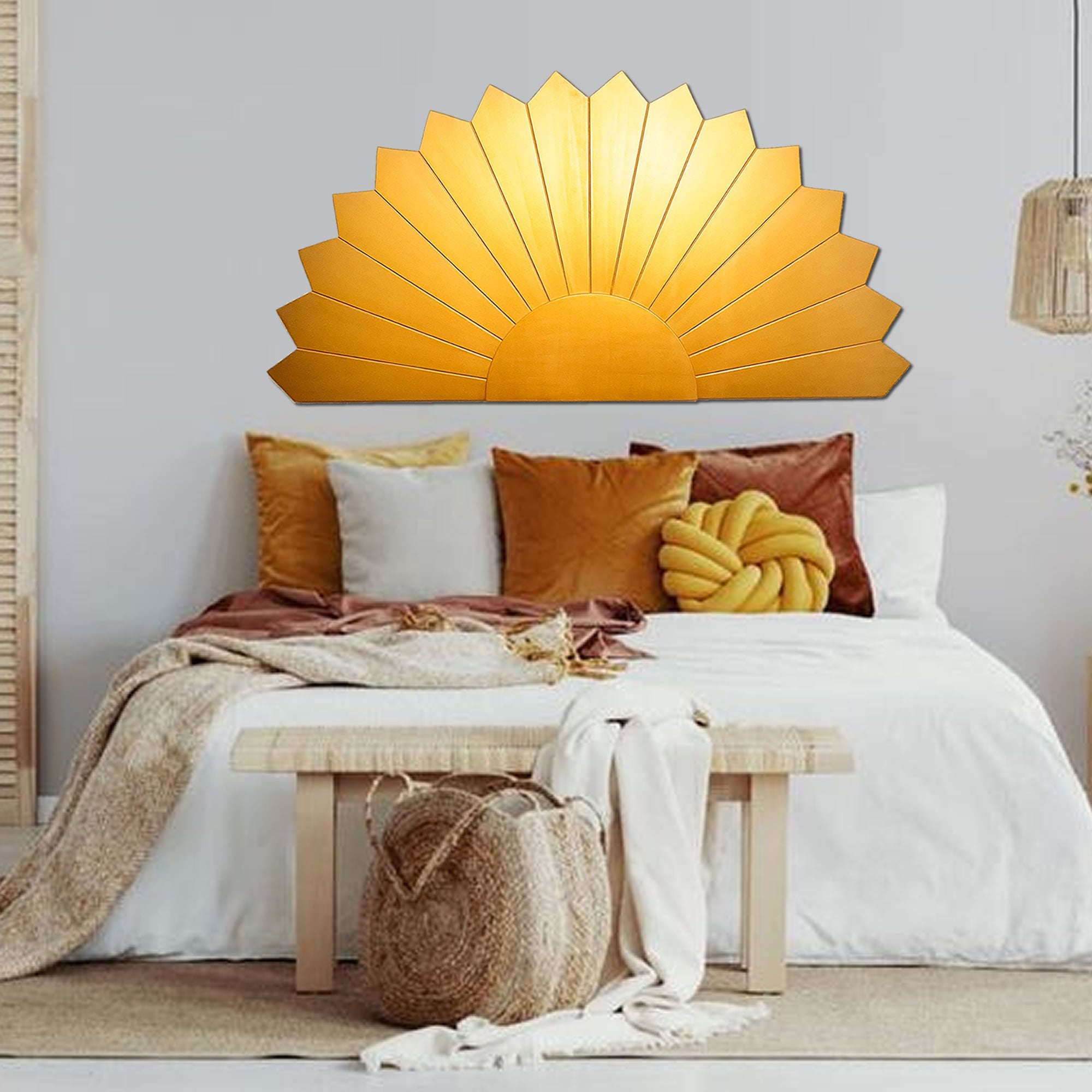 Large Art Deco Gold Panel - Handmade Carved Wooden Wall Art King Queen Headboard