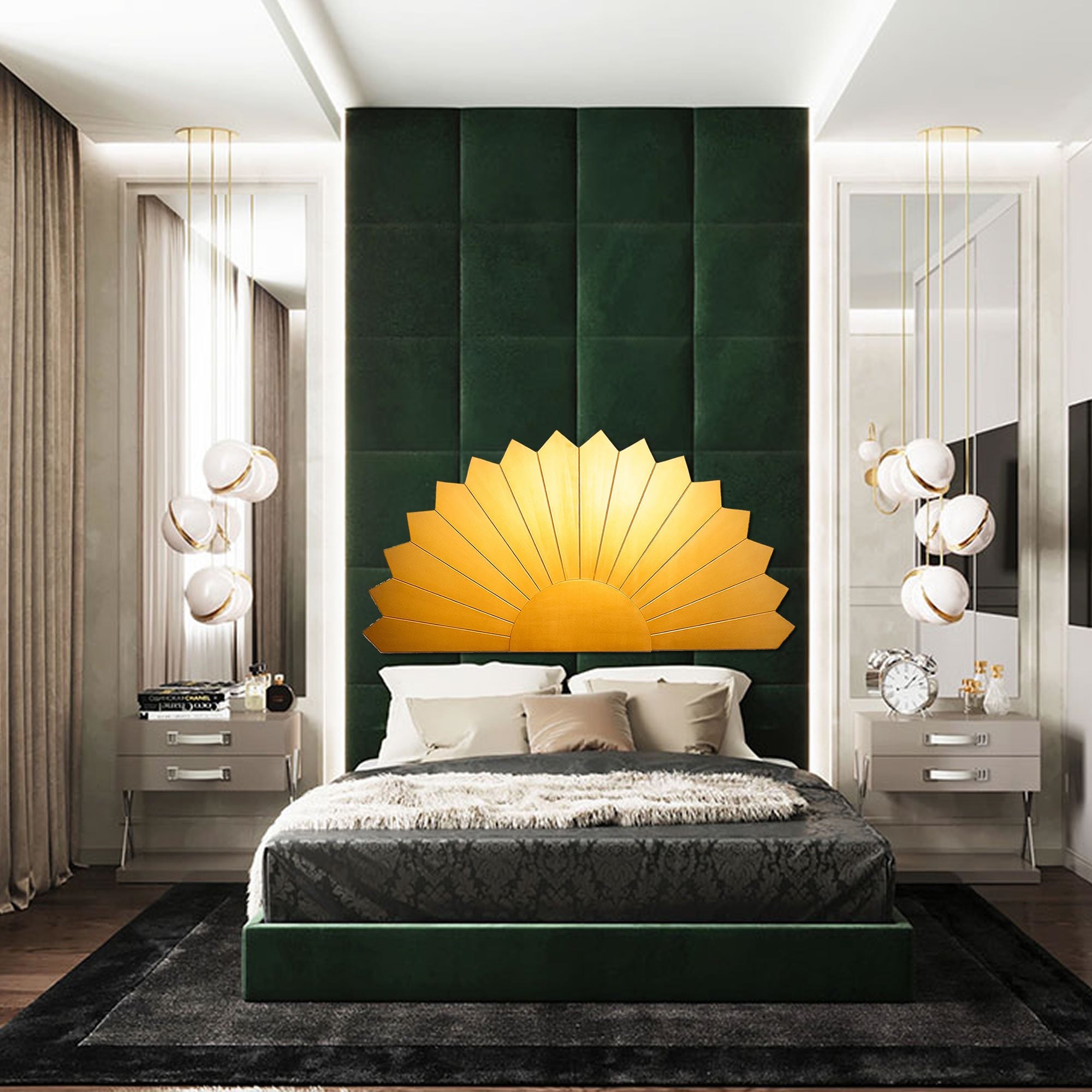 Large Art Deco Gold Panel - Handmade Carved Wooden Wall Art King Queen Headboard