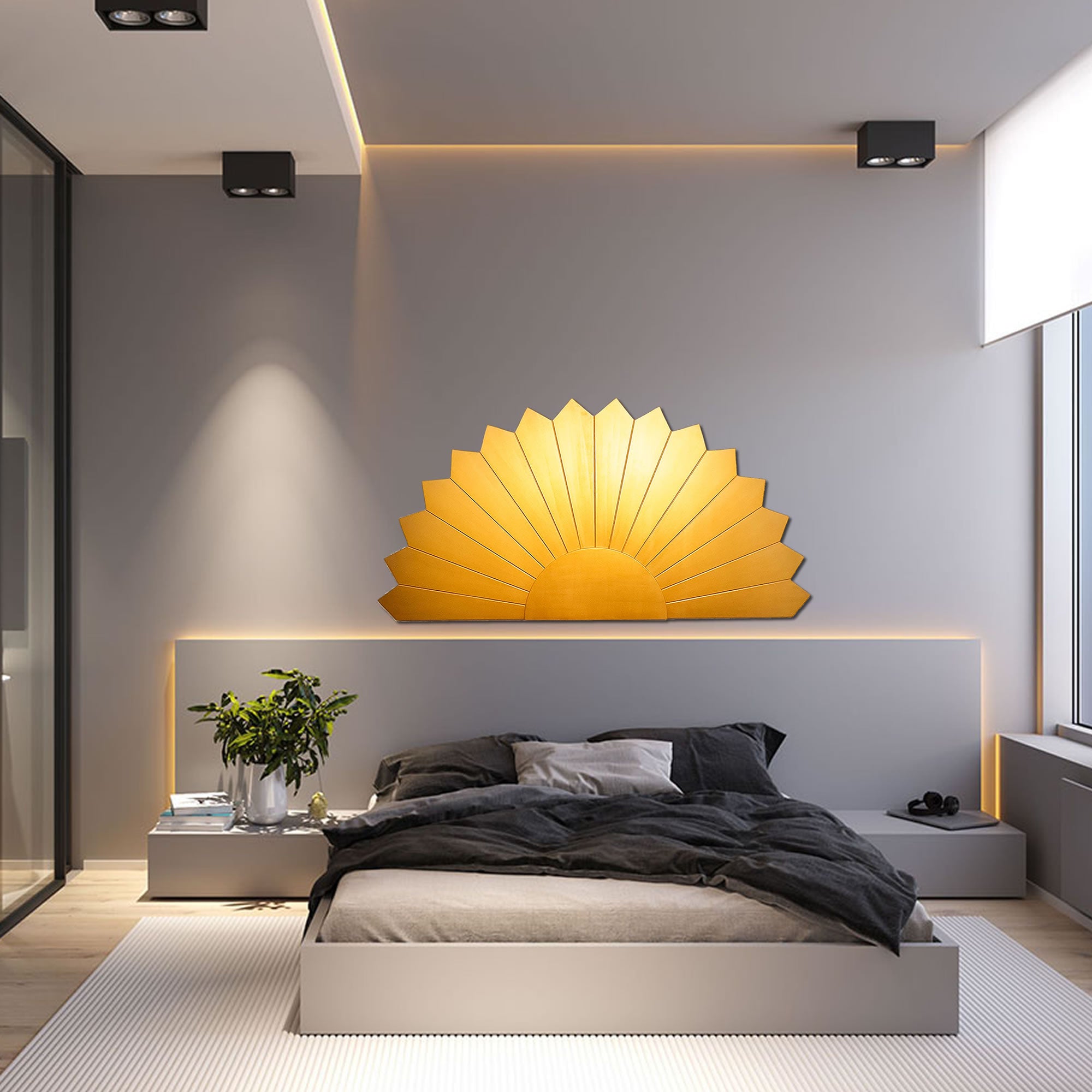 Large Art Deco Gold Panel - Handmade Carved Wooden Wall Art King Queen Headboard