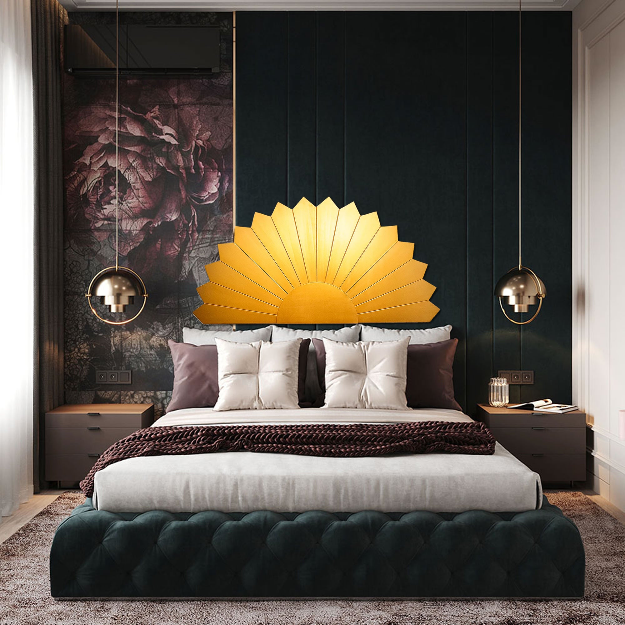 Large Art Deco Gold Panel - Handmade Carved Wooden Wall Art King Queen Headboard