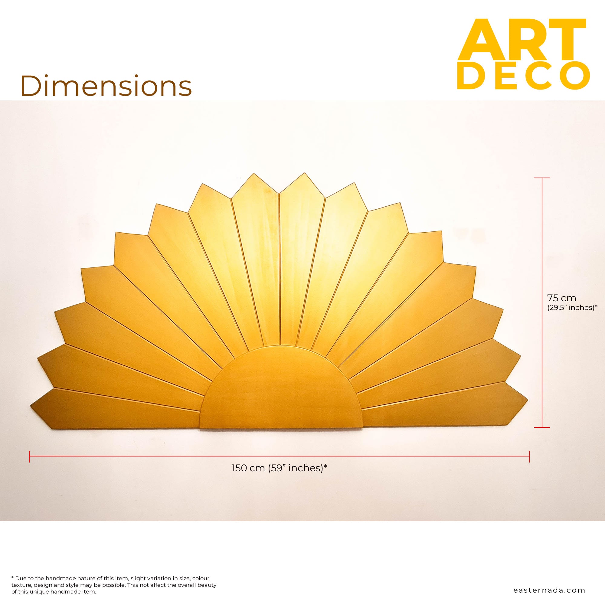 Large Art Deco Gold Panel - Handmade Carved Wooden Wall Art King Queen Headboard