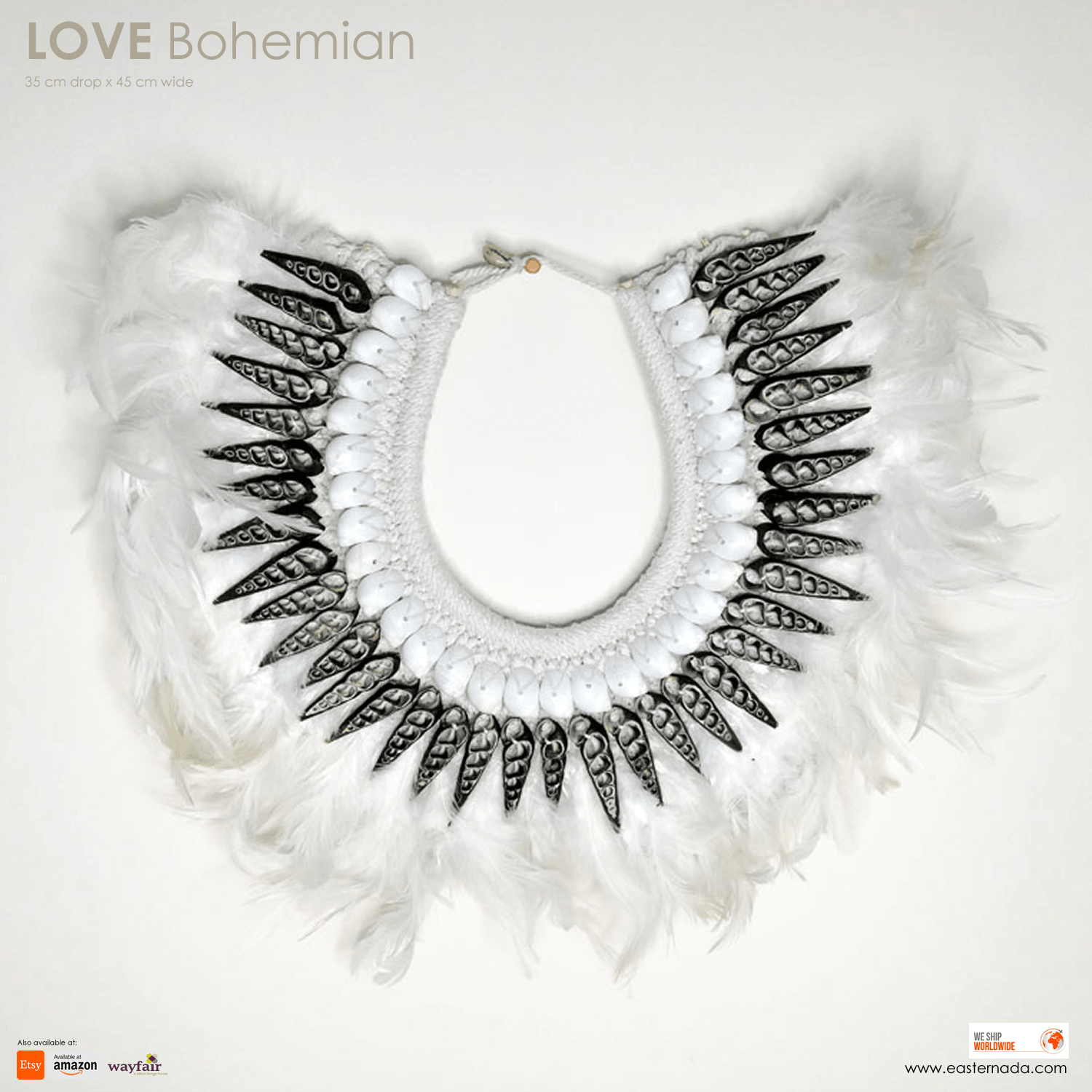 Boho Bohemian Style Feather Sea Shells Handmade Decorative Costume Macrame Necklace Juju - Easternada