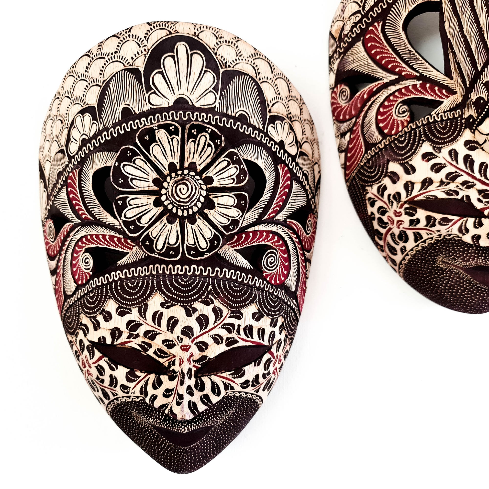 Hand Carved Hand Painted Batik Mask - Decorative Wall Art Perfect Gift Sculpture