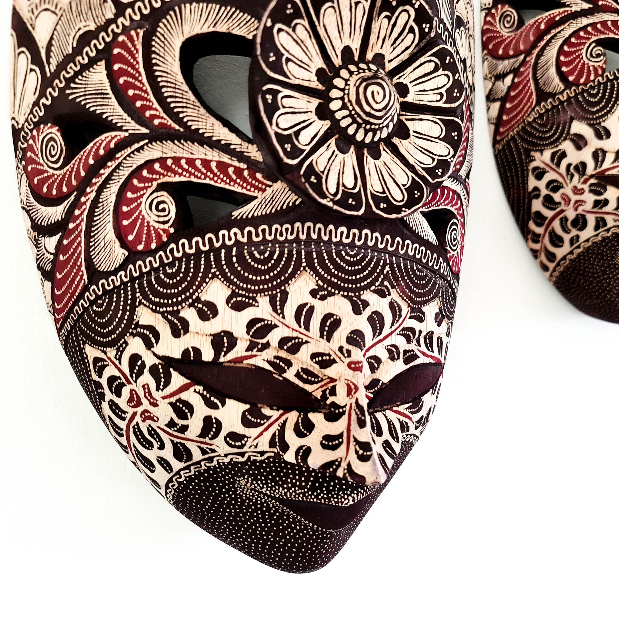 Hand Carved Hand Painted Batik Mask - Decorative Wall Art Perfect Gift Sculpture
