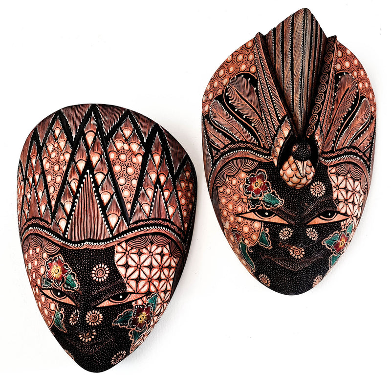 Hand Carved Hand Painted Batik Mask - Decorative Wall Art Lakshmi