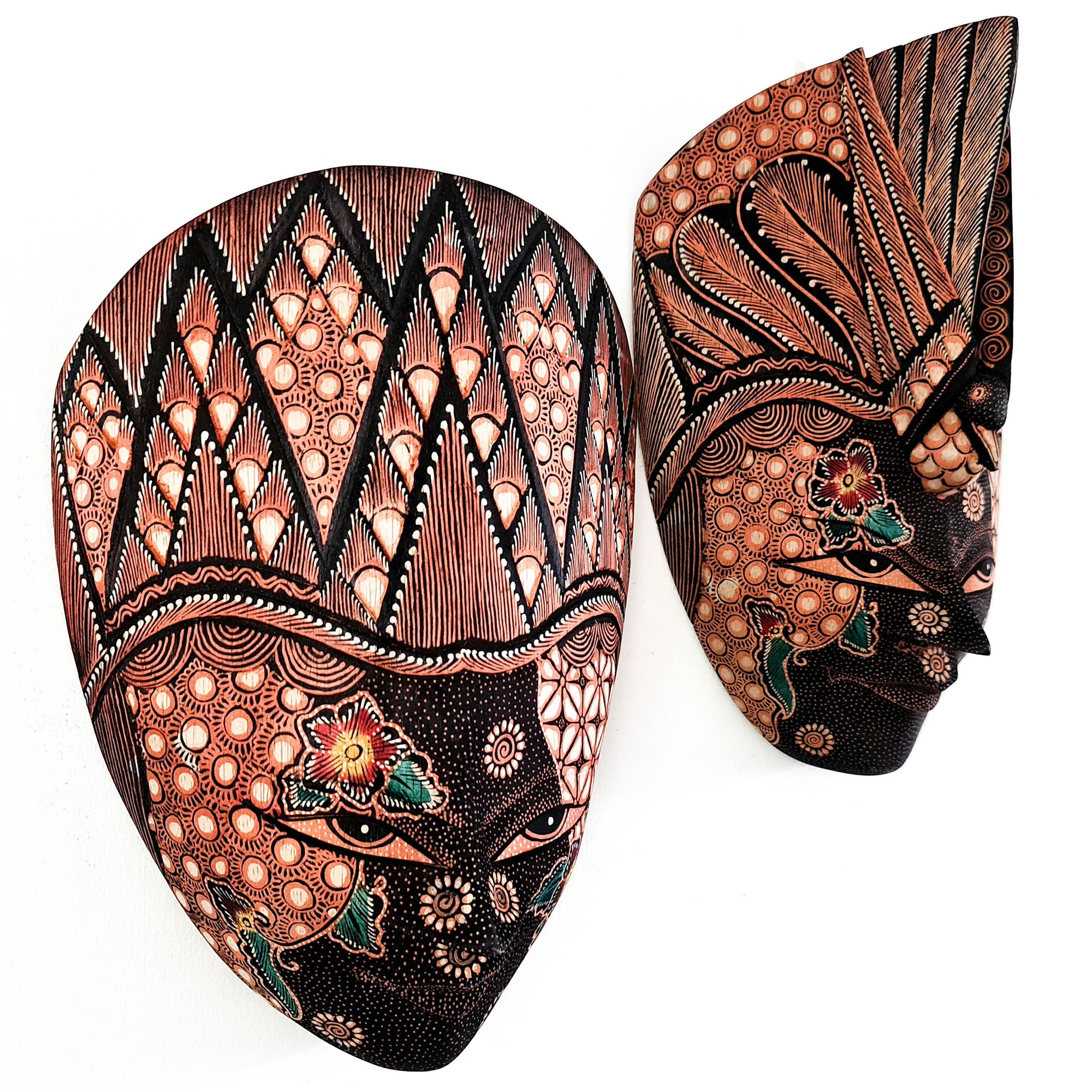 Hand Carved Hand Painted Batik Mask - Decorative Wall Art Lakshmi