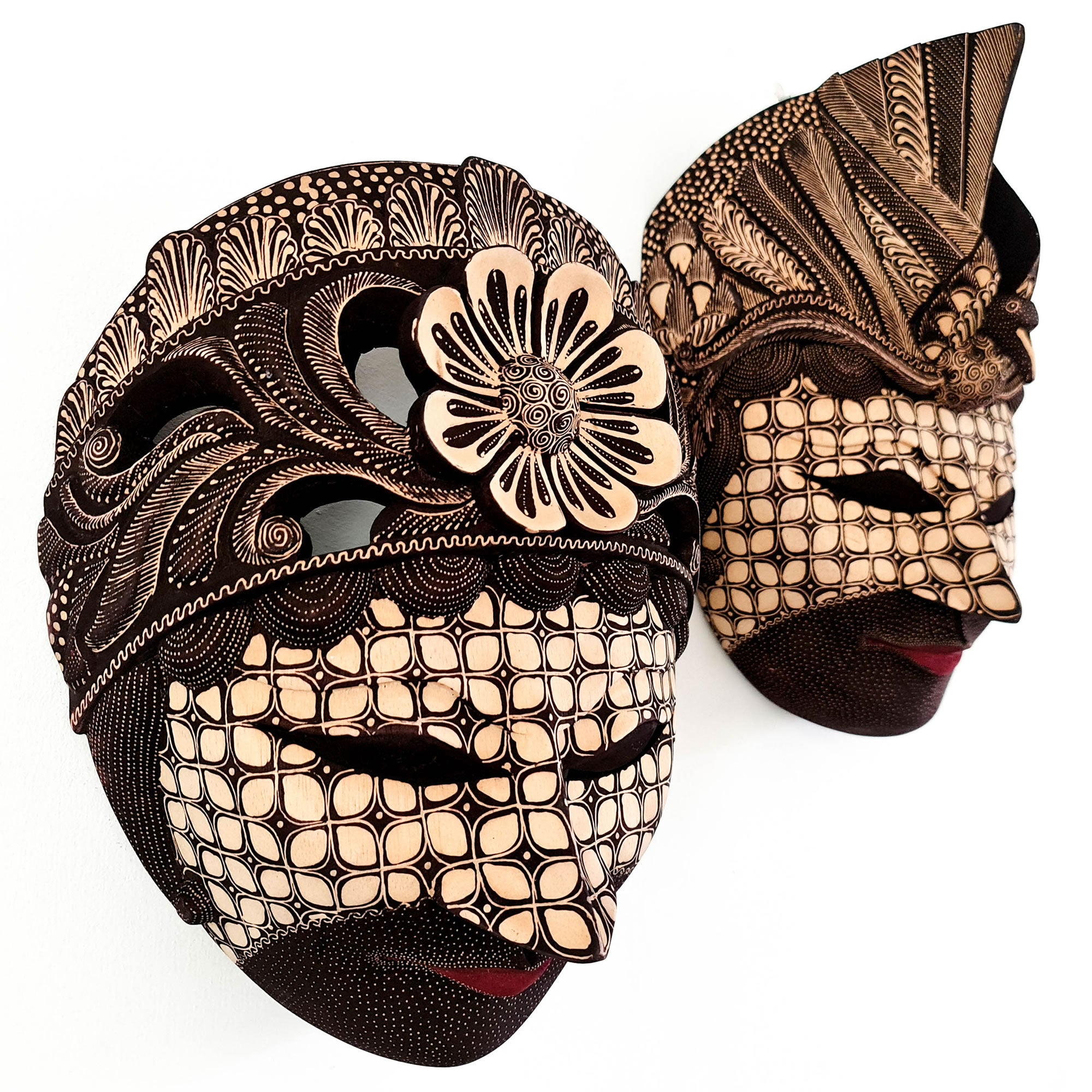 Hand Carved Hand Painted Batik Mask - Decorative Wall Art Perfect Gift Sculpture