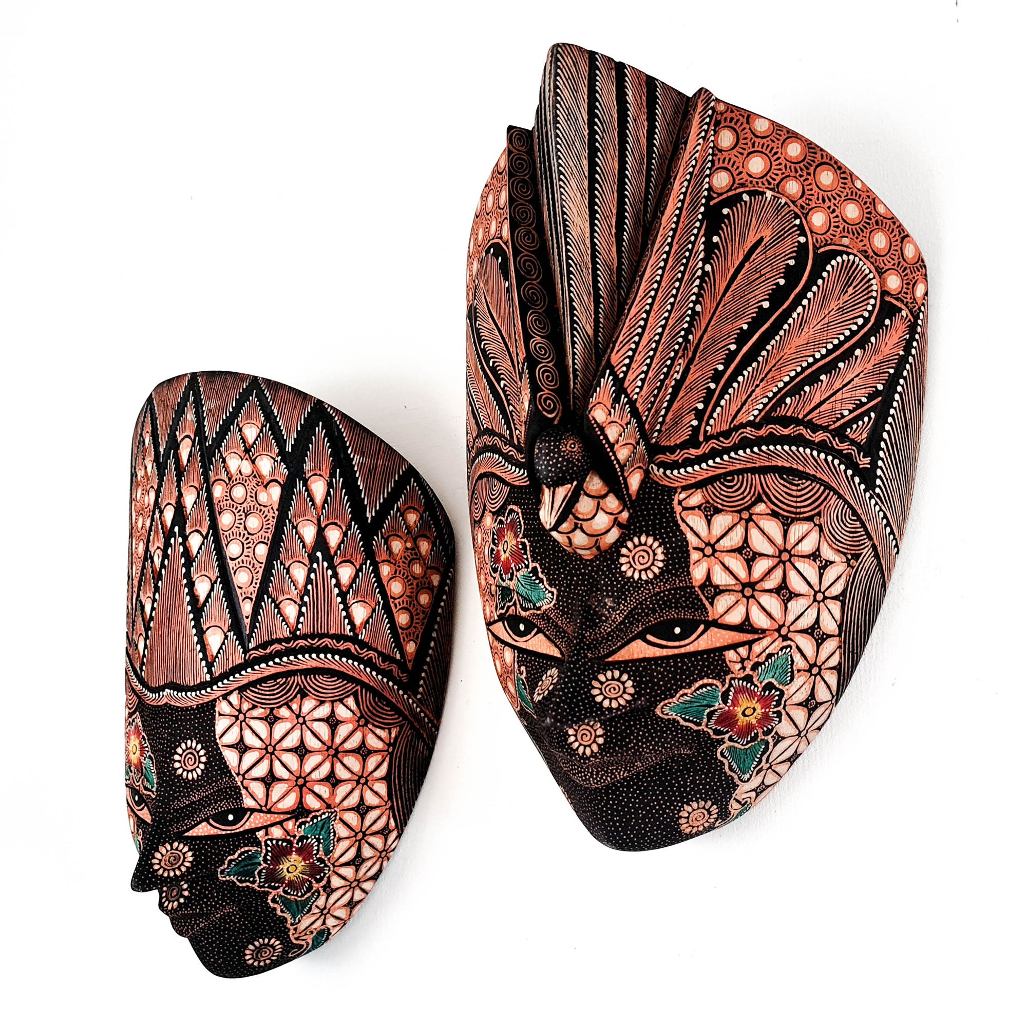 Hand Carved Hand Painted Batik Mask - Decorative Wall Art Lakshmi