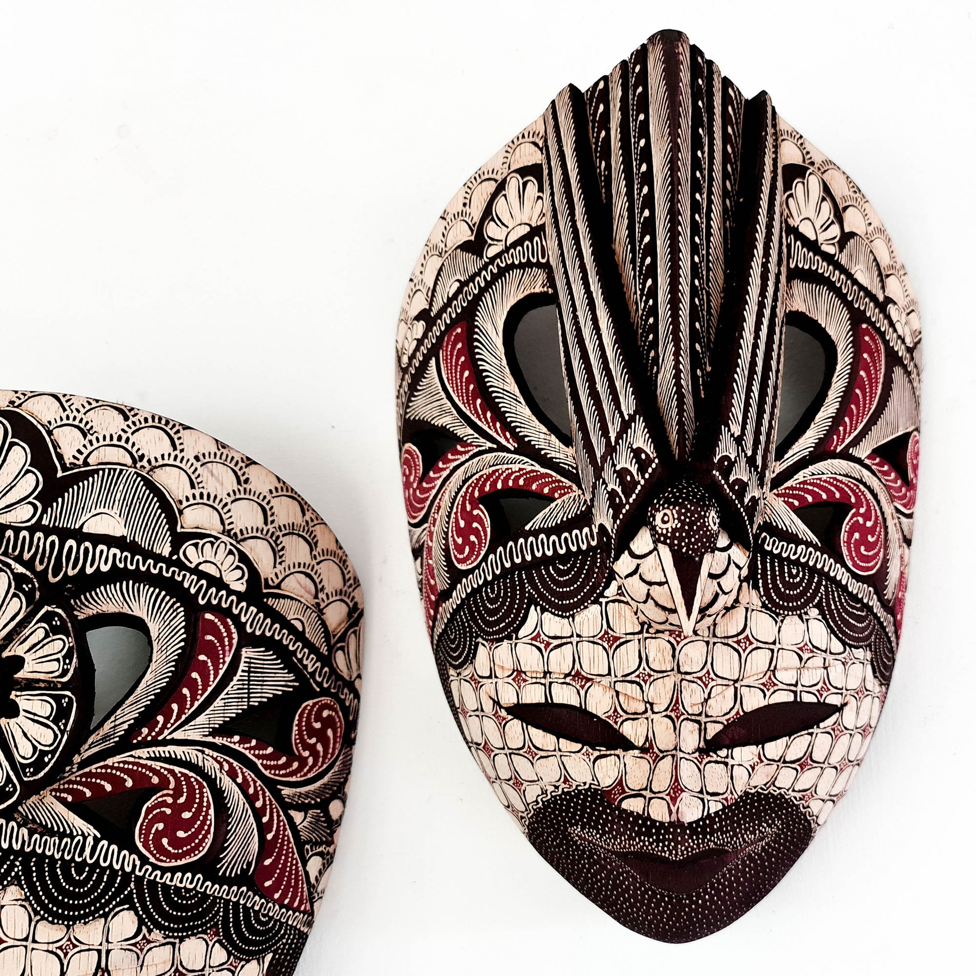 Hand Carved Hand Painted Batik Mask - Decorative Wall Art