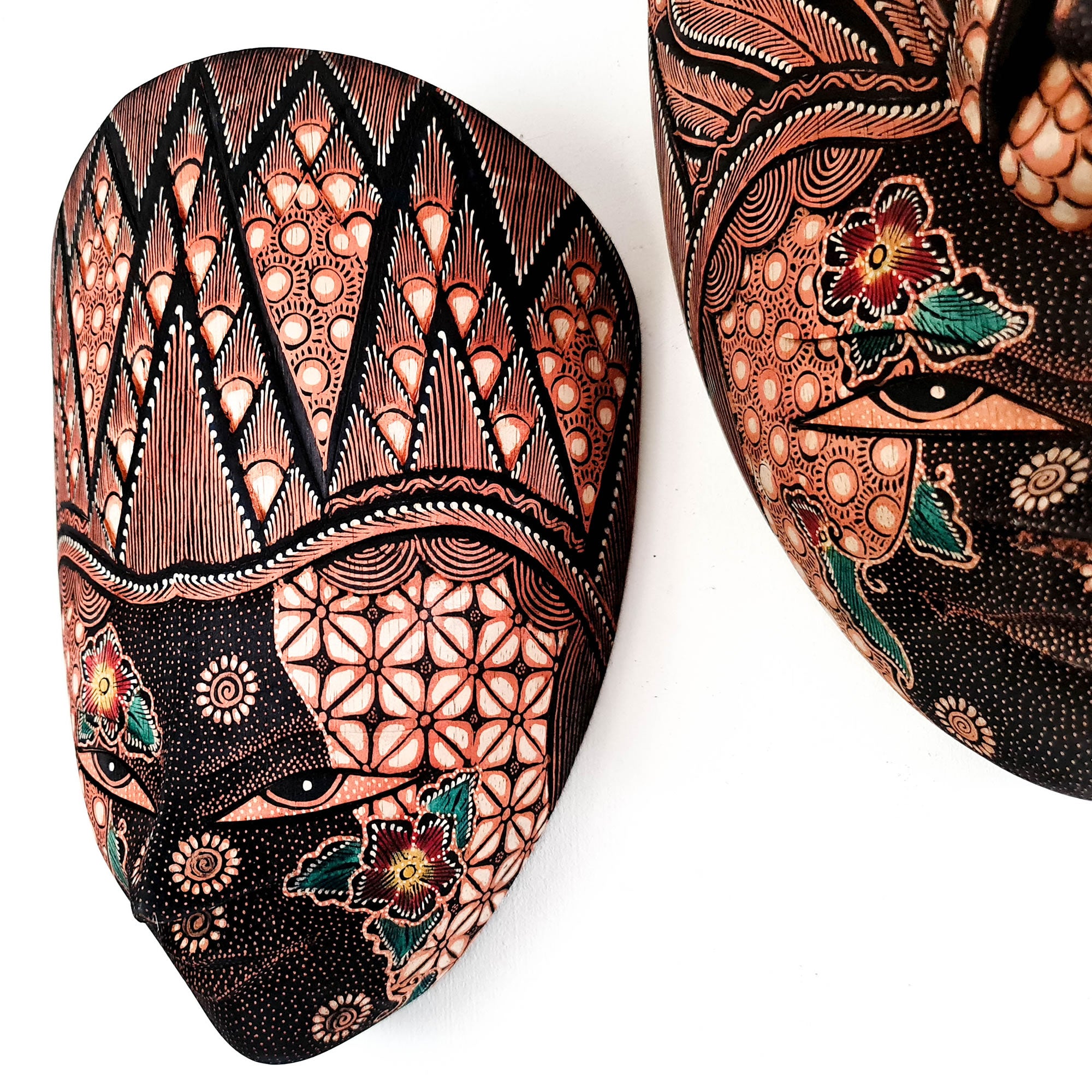 Hand Carved Hand Painted Batik Mask - Decorative Wall Art Lakshmi
