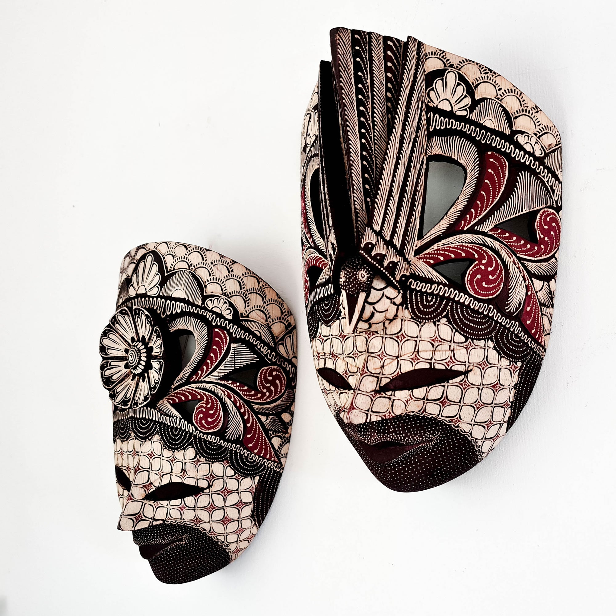 Hand Carved Hand Painted Batik Mask - Decorative Wall Art