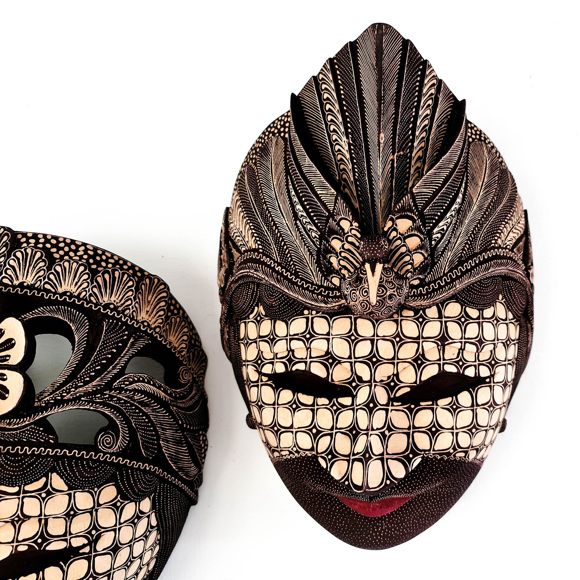 Hand Carved Hand Painted Batik Mask - Decorative Wall Art Perfect Gift Sculpture