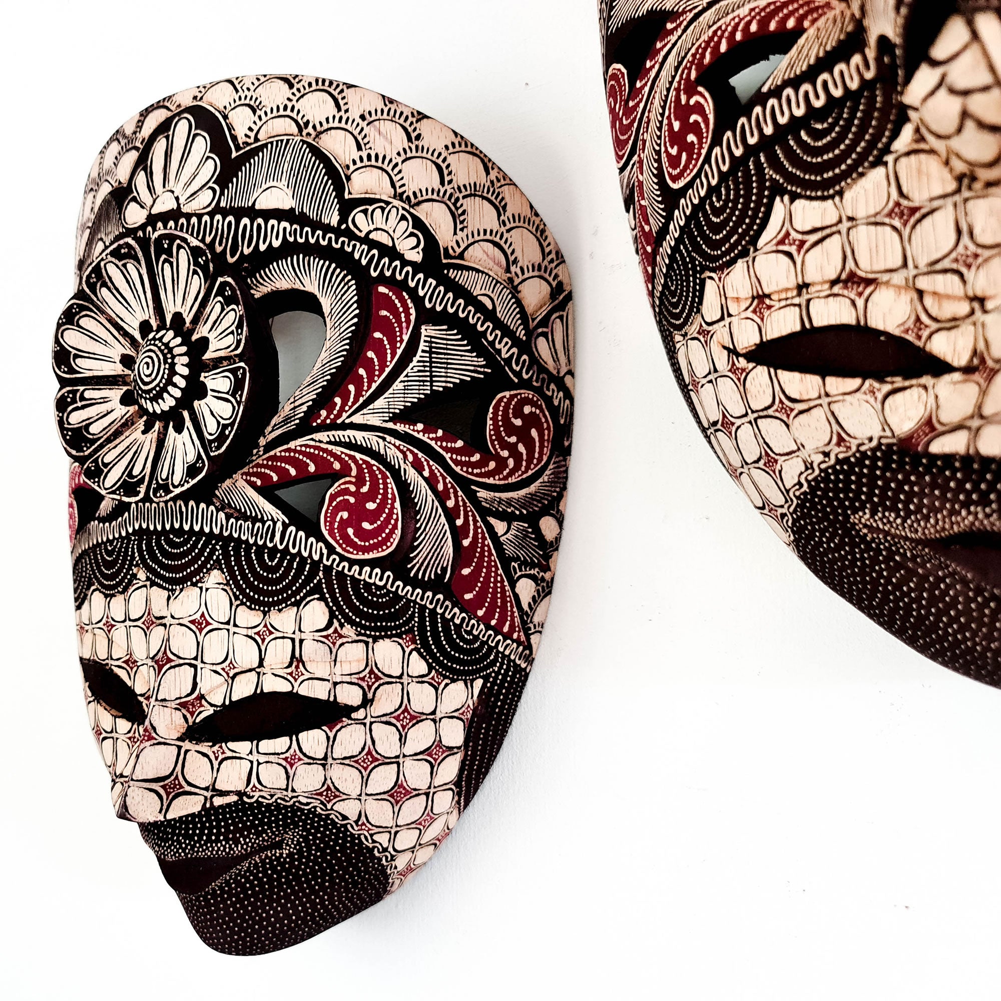 Hand Carved Hand Painted Batik Mask - Decorative Wall Art