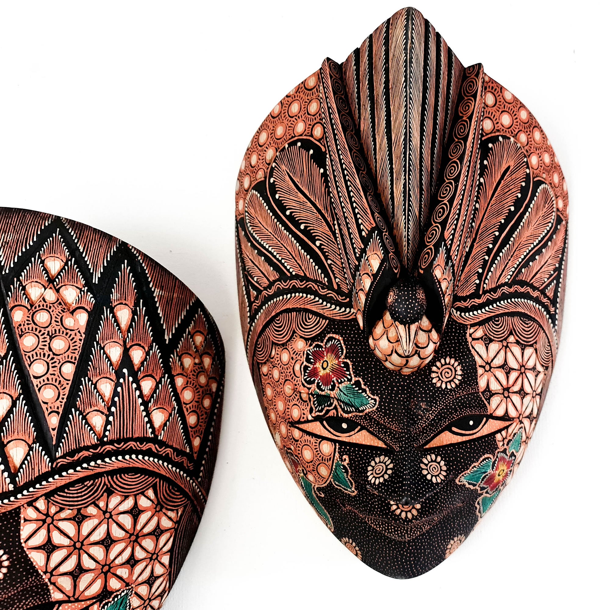 Hand Carved Hand Painted Batik Mask - Decorative Wall Art Lakshmi