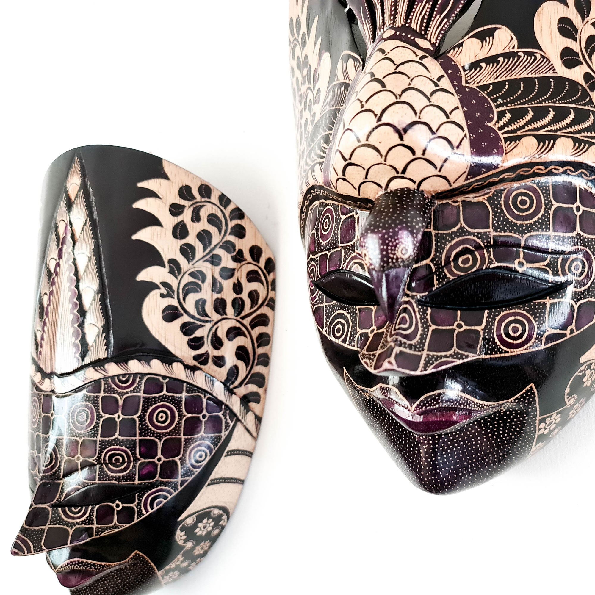 Hand Carved Hand Painted Batik Mask - Decorative Wall Art Perfect Gift Sculpture