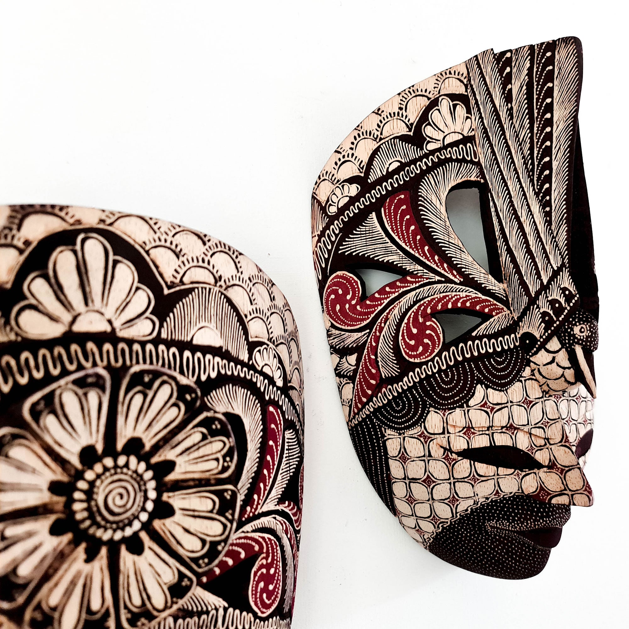 Hand Carved Hand Painted Batik Mask - Decorative Wall Art