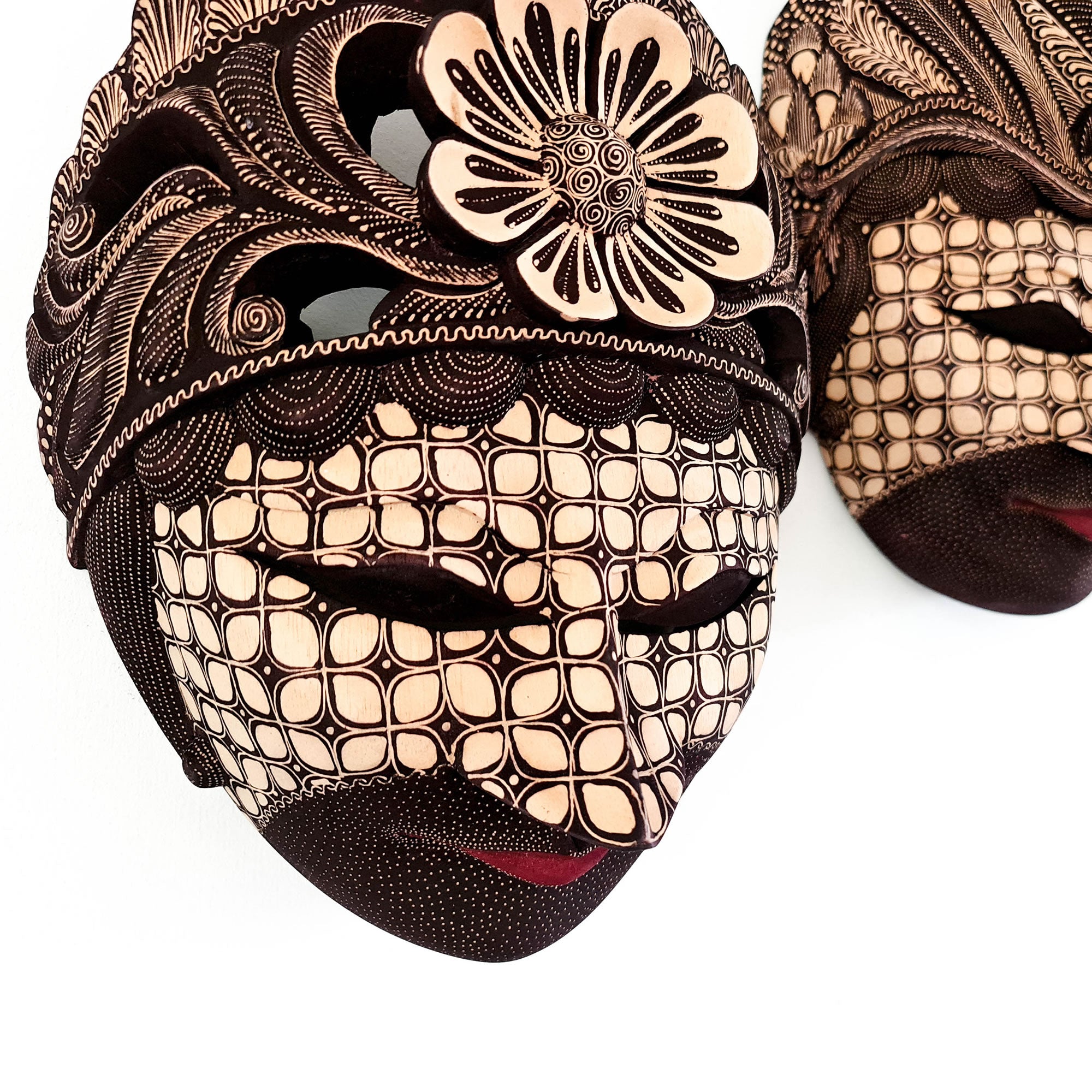 Hand Carved Hand Painted Batik Mask - Decorative Wall Art Perfect Gift Sculpture