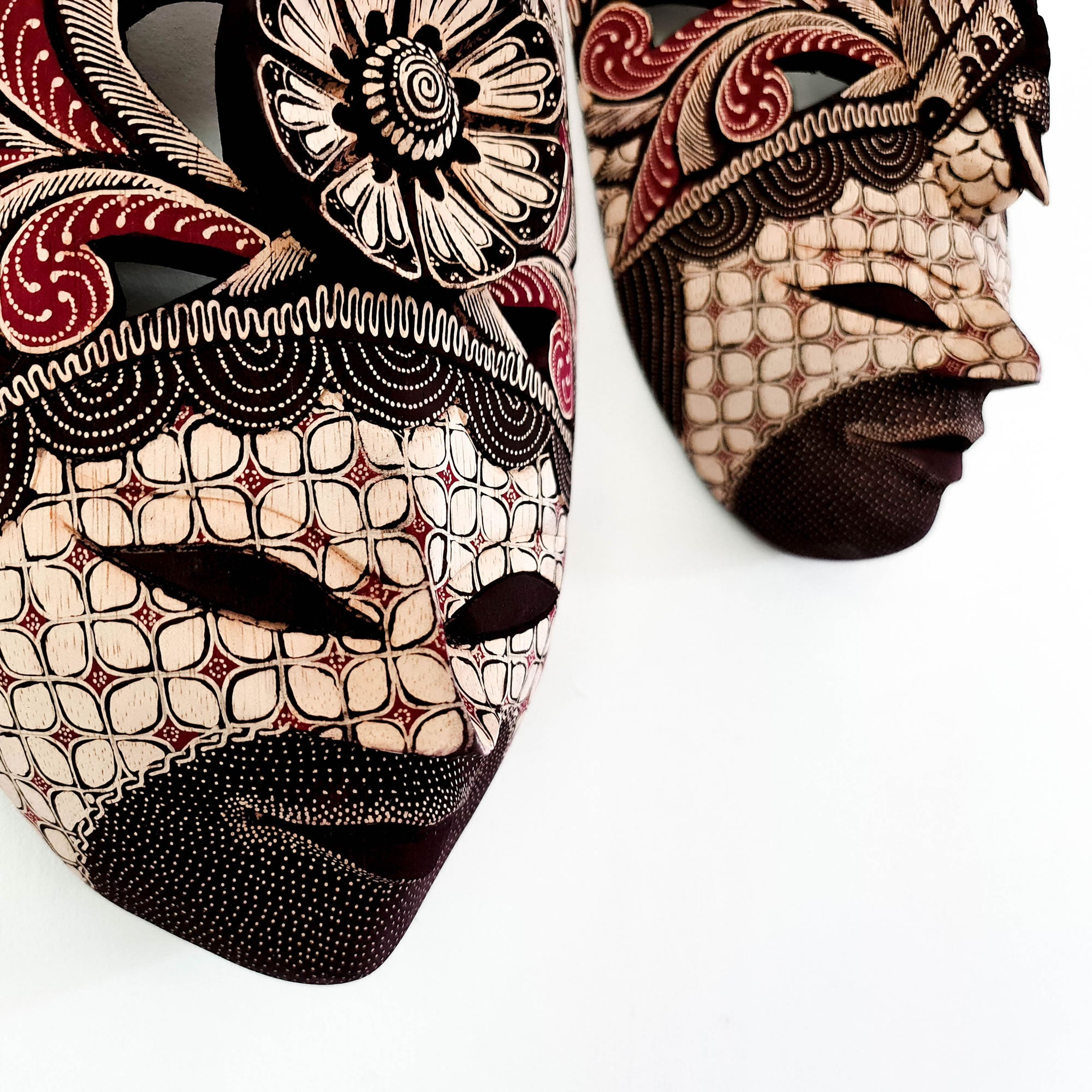 Hand Carved Hand Painted Batik Mask - Decorative Wall Art