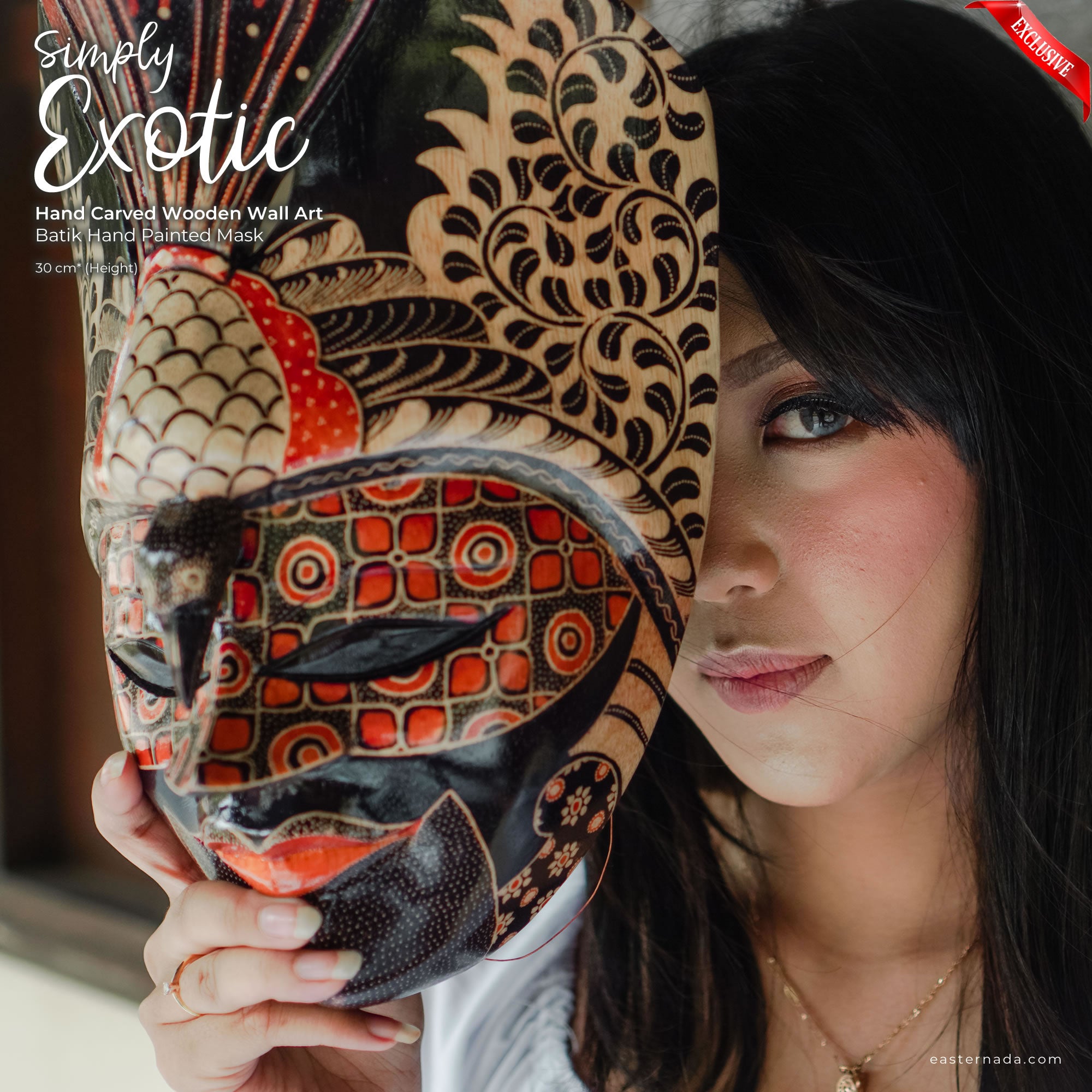 Hand Carved Hand Painted Batik Mask - Decorative Wall Art Perfect Gift Sculpture