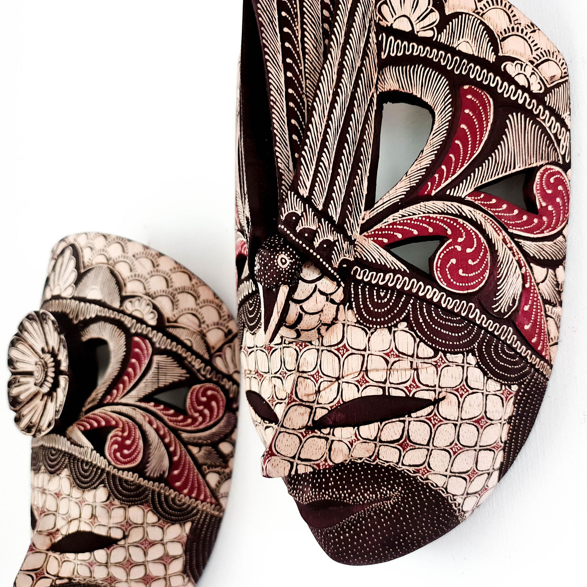 Hand Carved Hand Painted Batik Mask - Decorative Wall Art