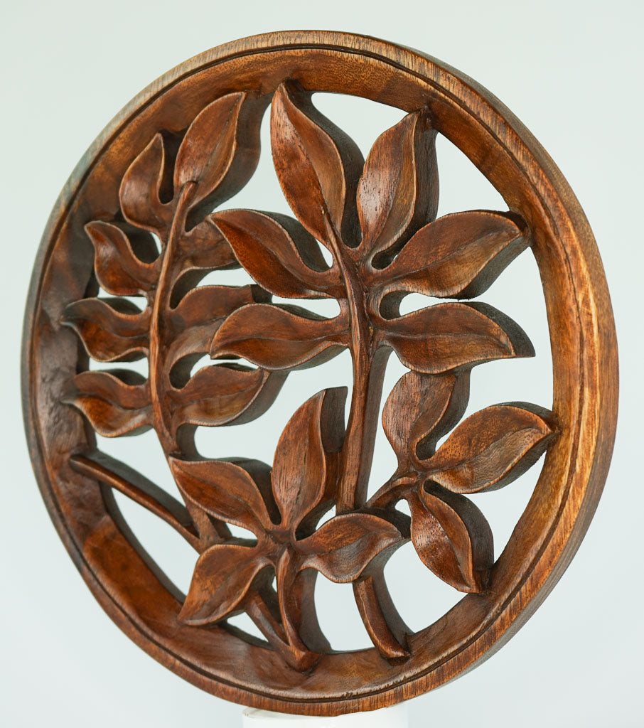 Stem Leaves Carved Wooden Decorative Panel - Easternada