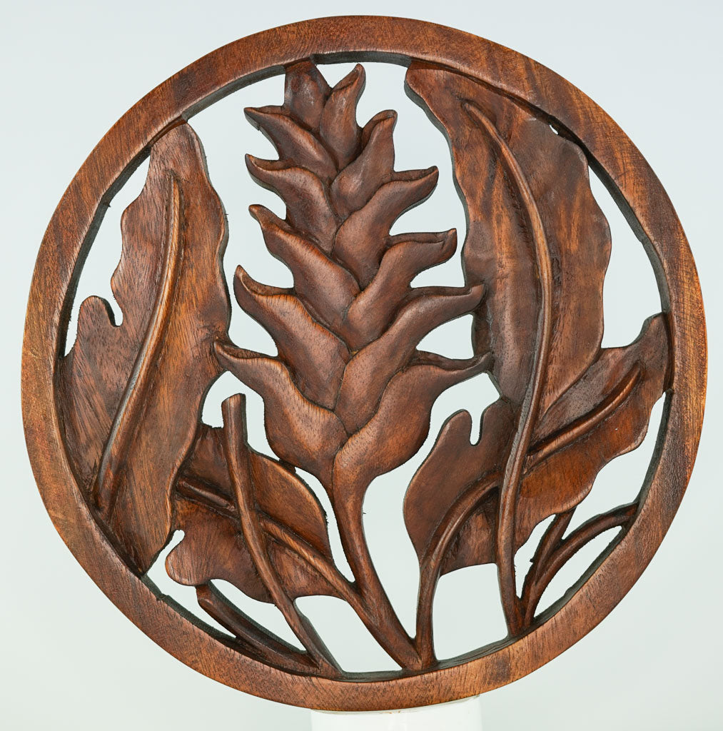Water Lily Carved Wooden Decorative Panel - Easternada