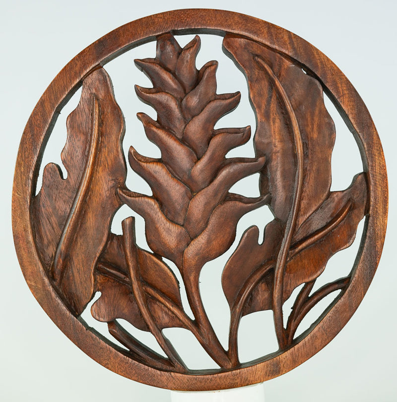 Water Lily Carved Wooden Decorative Panel - Easternada