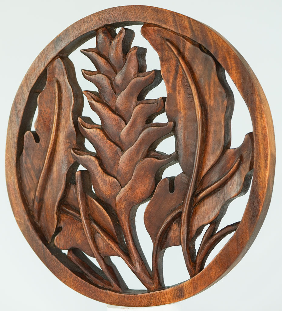 Water Lily Carved Wooden Decorative Panel - Easternada