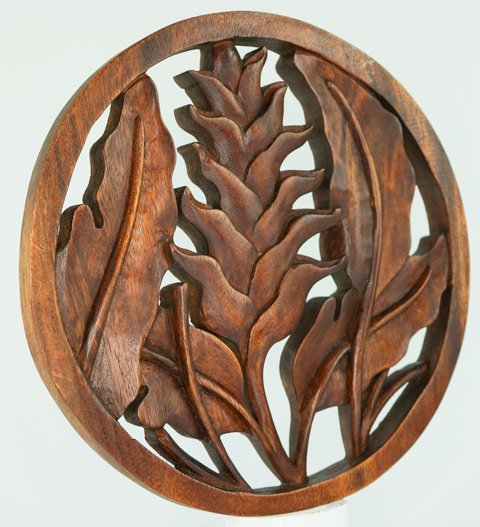 Water Lily Carved Wooden Decorative Panel - Easternada