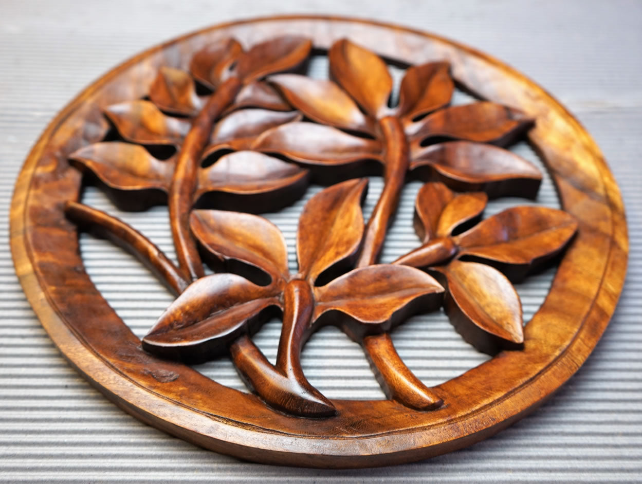 Stem Leaves Carved Wooden Decorative Panel - Easternada