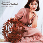 Hand Carved Wooden Wall Art Sitting Buddha  Peace Yoga Art
