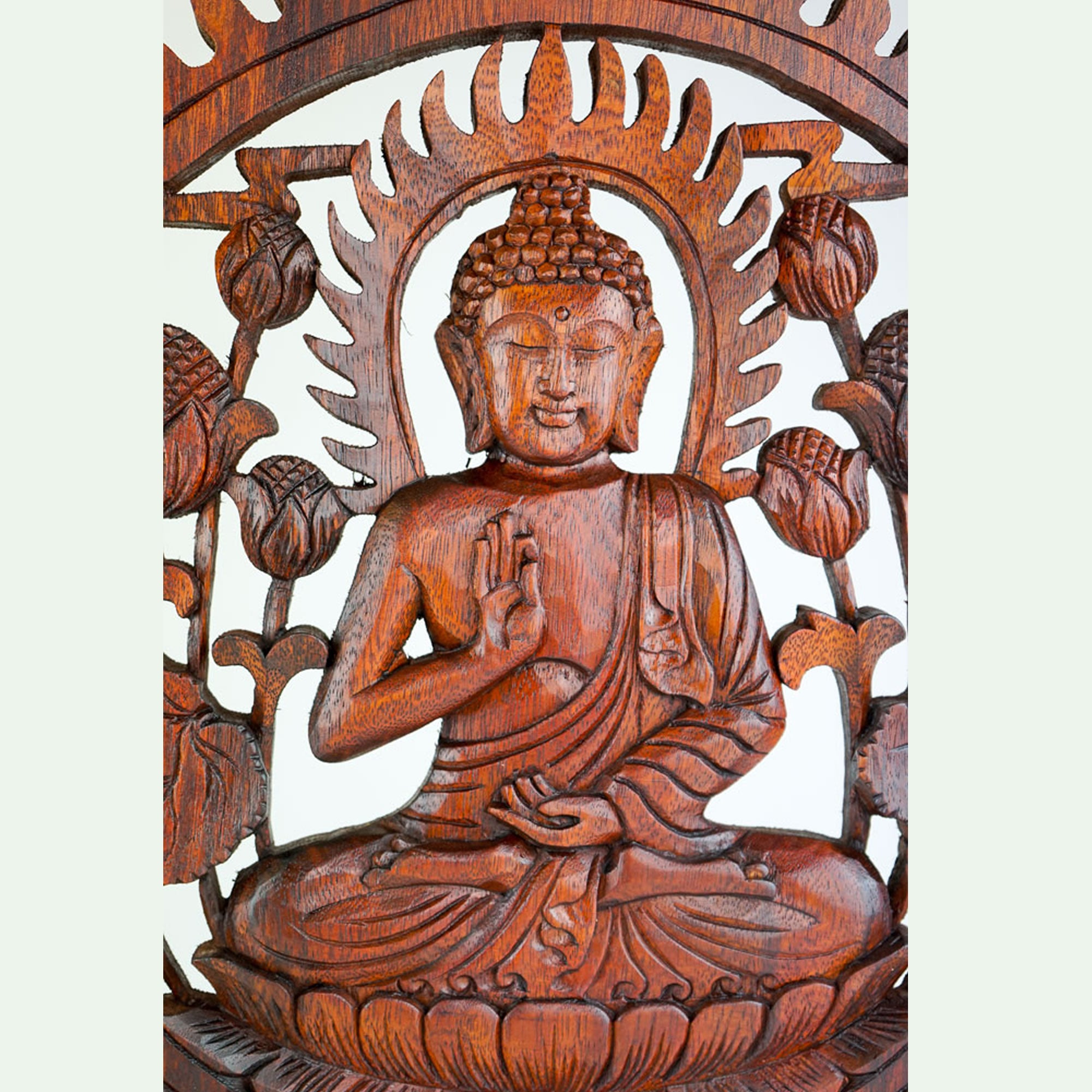 Hand Carved Wooden Decorative Panel Buddha - Easternada