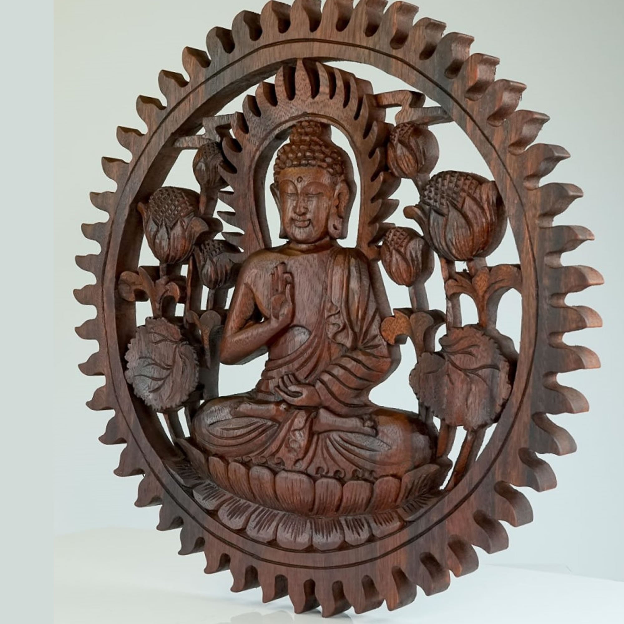 Hand Carved Wooden Decorative Panel Buddha - Easternada