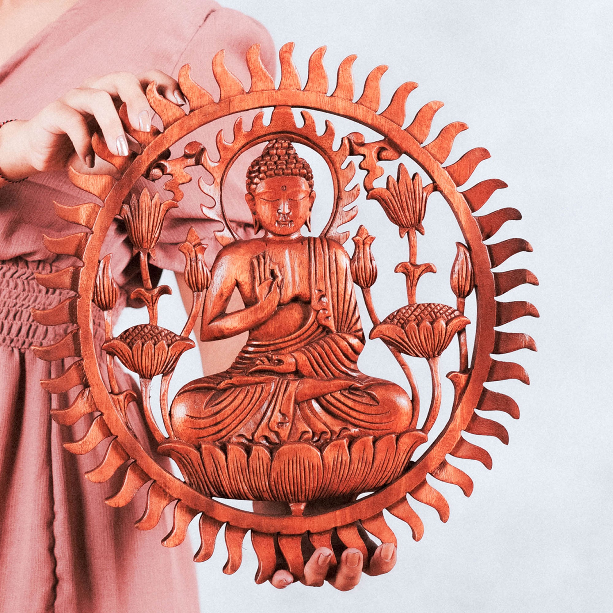 Hand Carved Wooden Wall Art Sitting Buddha  Peace Yoga Art