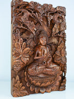 Buddha in Peace Carved Wooden Decorative Panel Sculpture Art