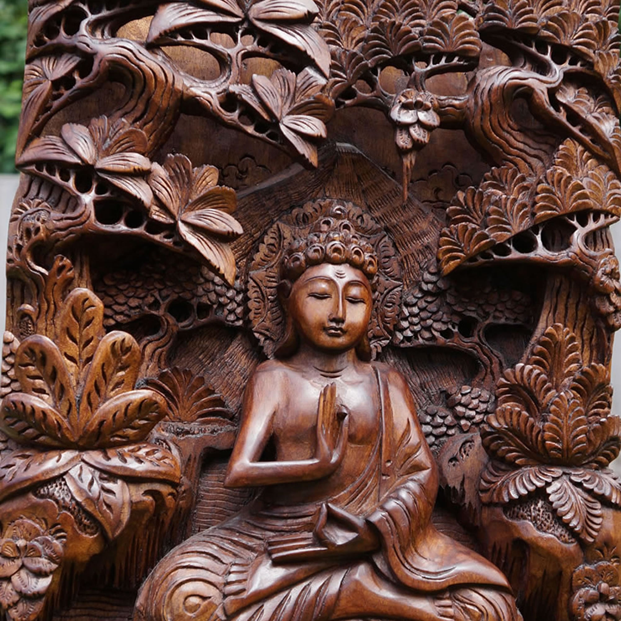 Buddha in Peace Carved Wooden Decorative Panel - Easternada
