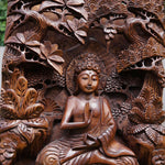 Buddha in Peace Carved Wooden Decorative Panel - Easternada