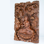 Buddha in Peace Carved Wooden Decorative Panel Sculpture Art
