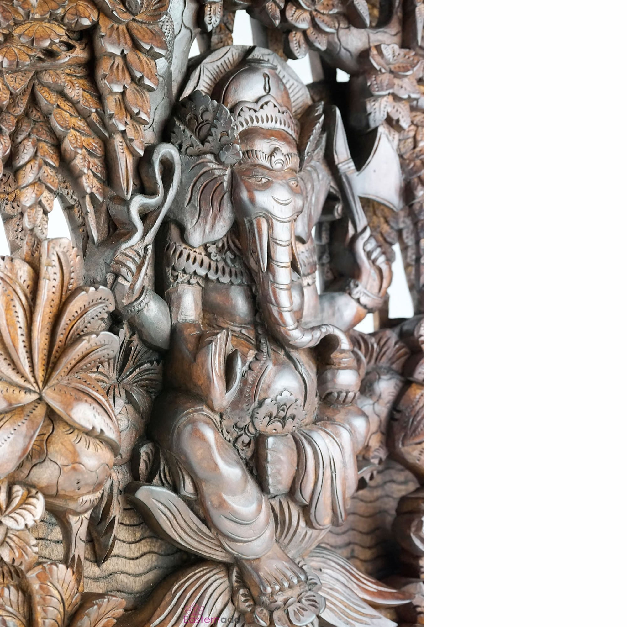 Divine Ganesha Carved Wooden Decorative Panel - Easternada