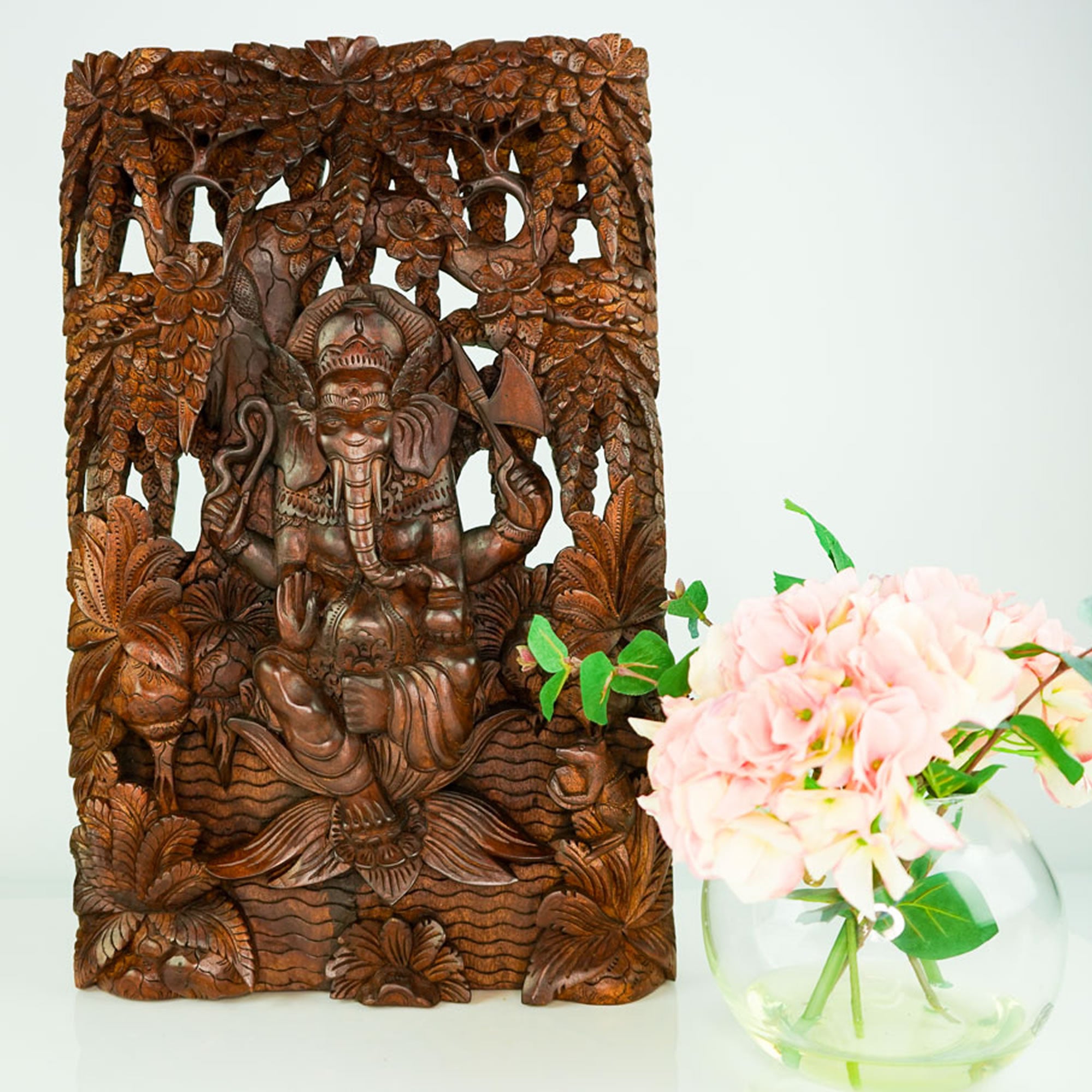 Divine Ganesha Carved Wooden Decorative Panel - Easternada