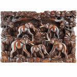 Wild Elephants Carved Wooden Decorative Panel - Easternada