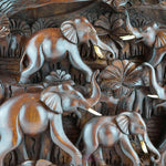 Wild Elephants Carved Wooden Decorative Panel - Easternada