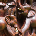 Wild Elephants Carved Wooden Decorative Panel - Easternada