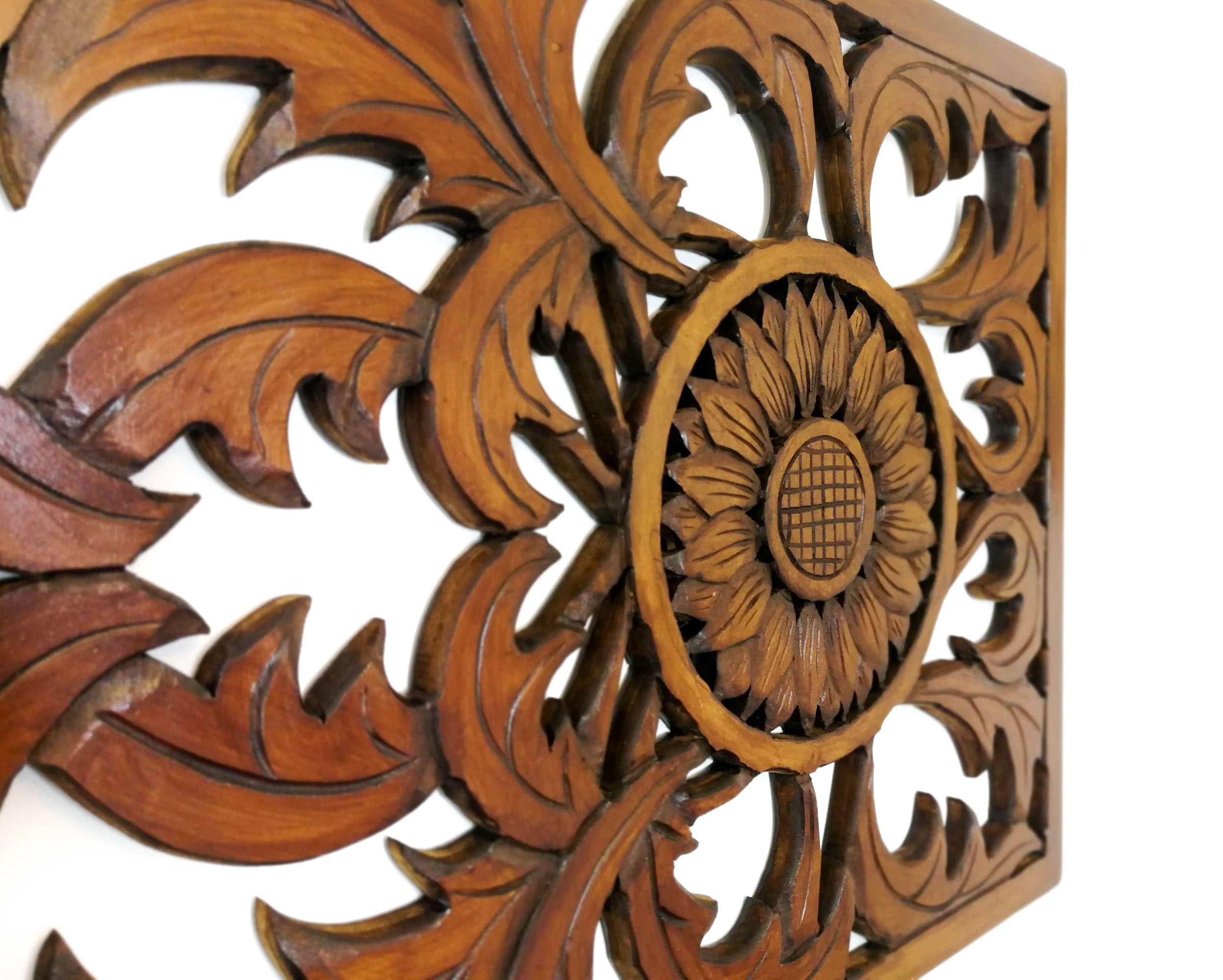 Large king Size Mandala Headboard - Handmade Carved Wooden Wall Art Lotus
