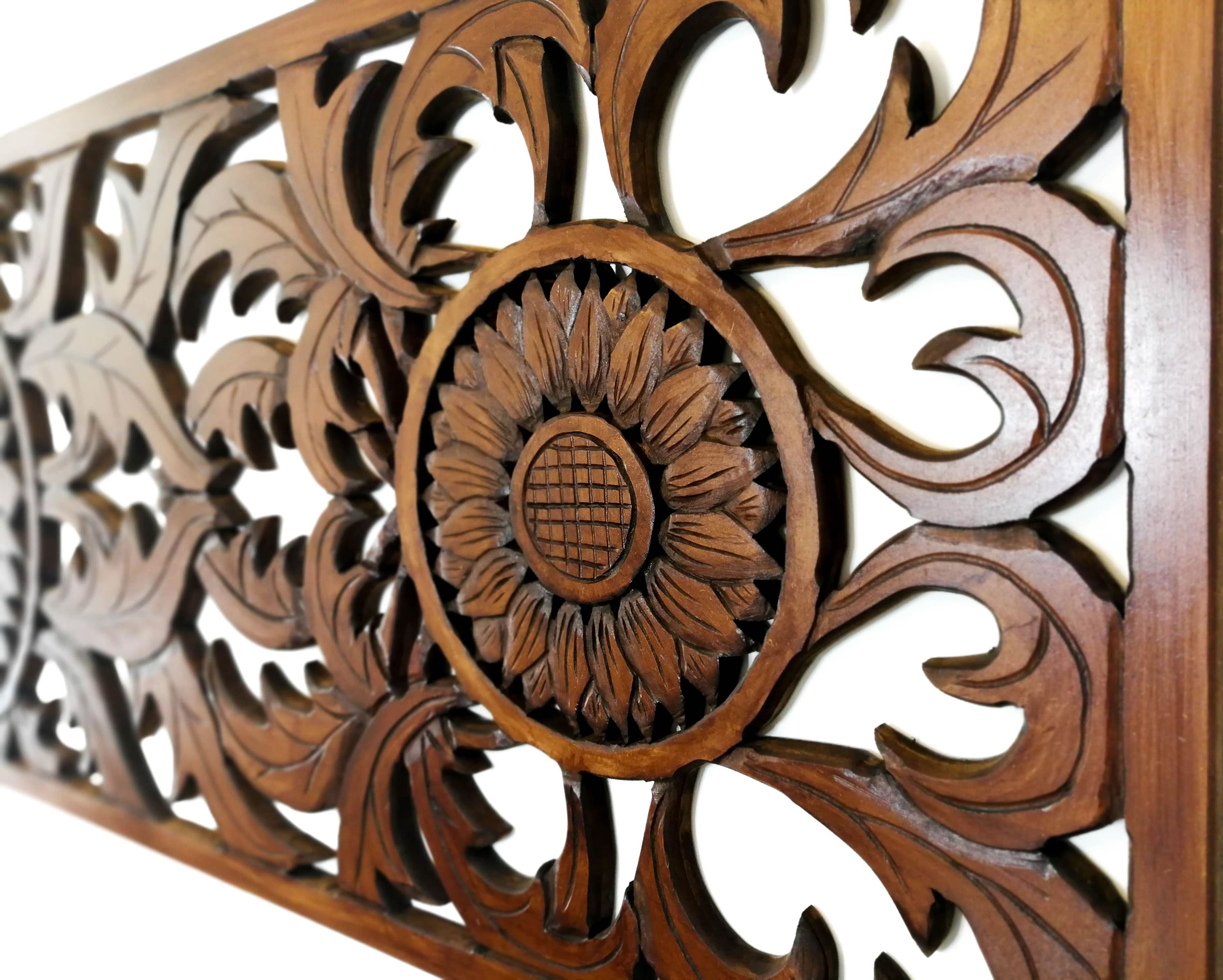 Large king Size Mandala Headboard - Handmade Carved Wooden Wall Art Lotus