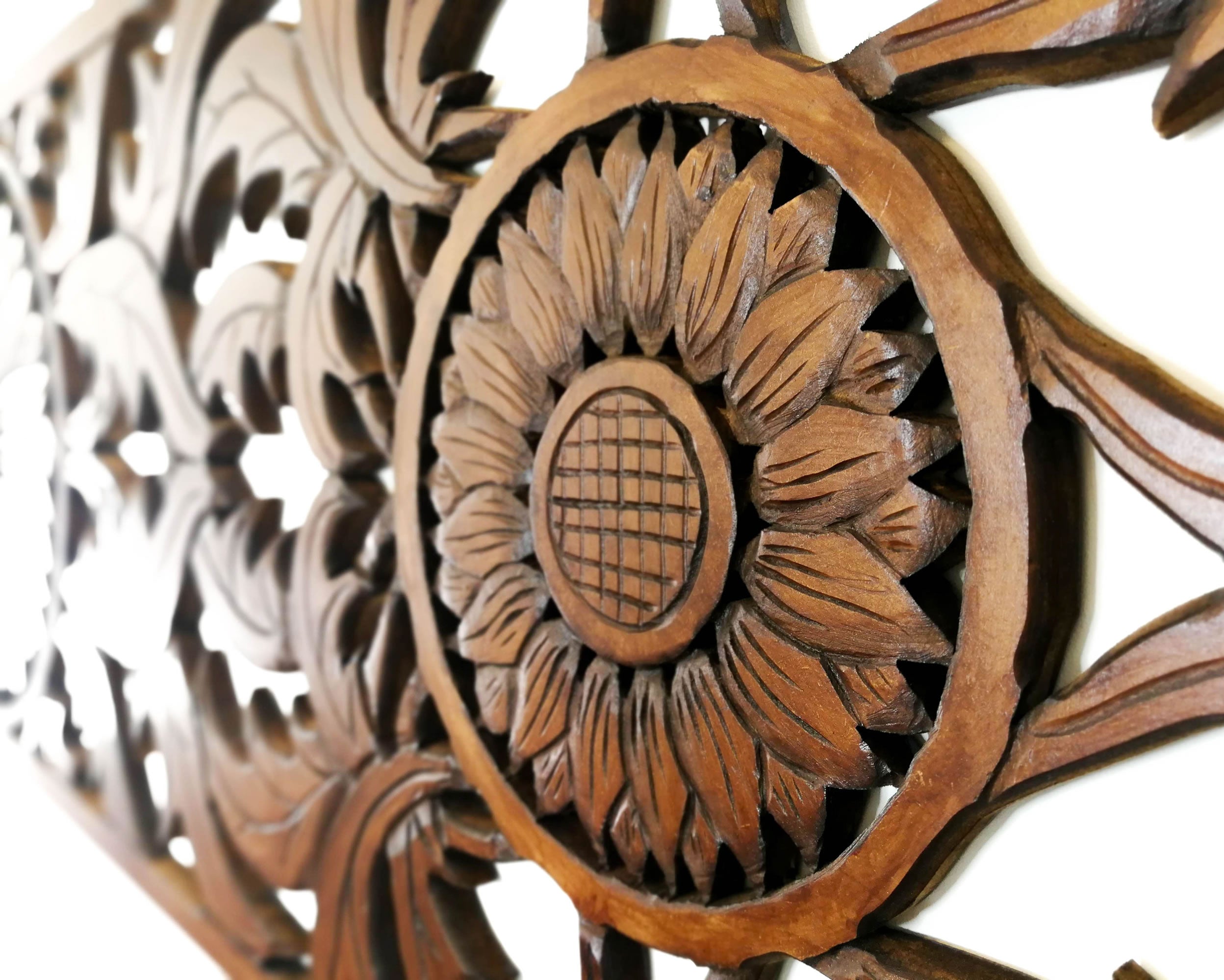 Large king Size Mandala Headboard - Handmade Carved Wooden Wall Art Lotus