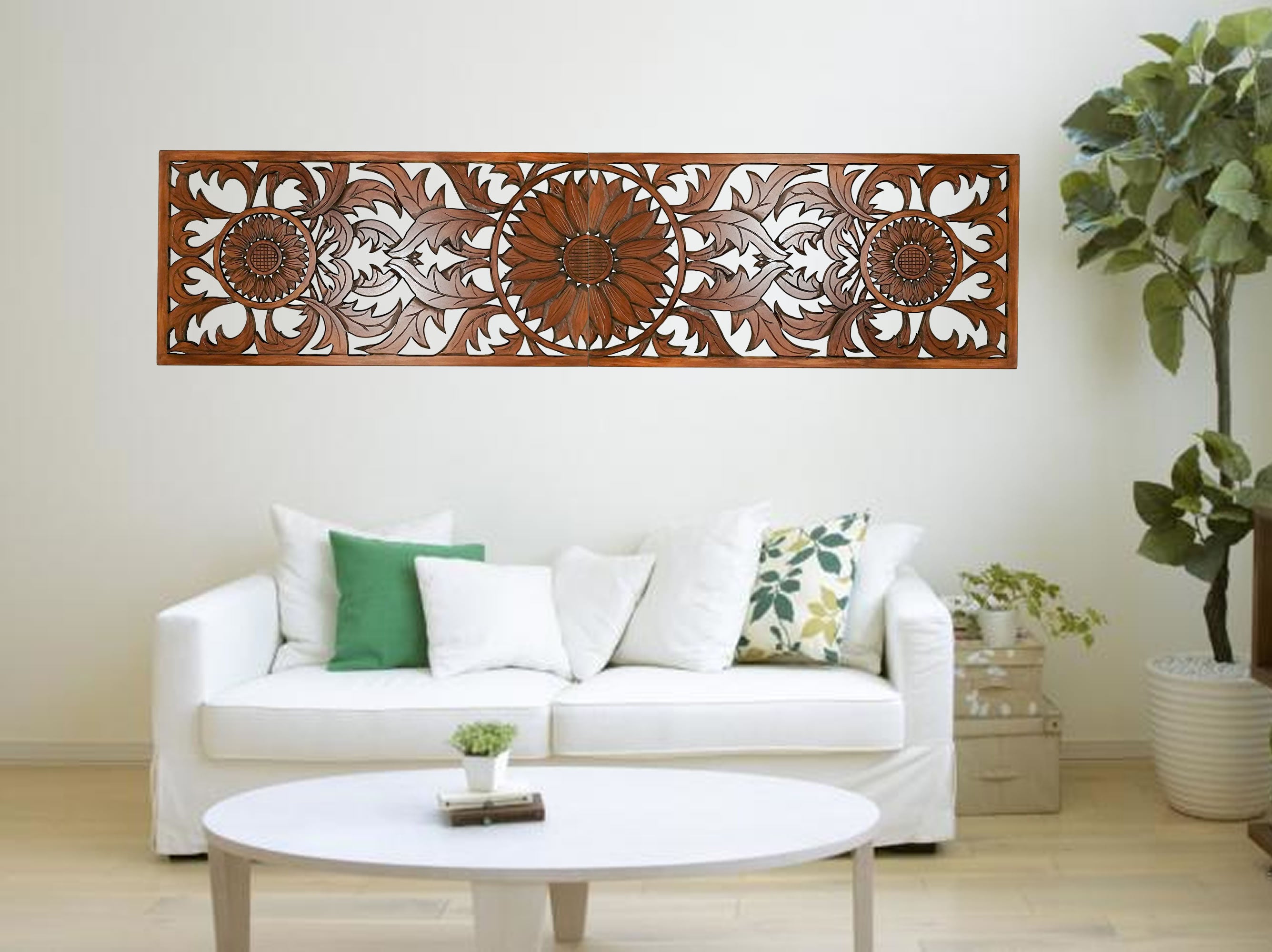 Large king Size Mandala Headboard - Handmade Carved Wooden Wall Art Lotus