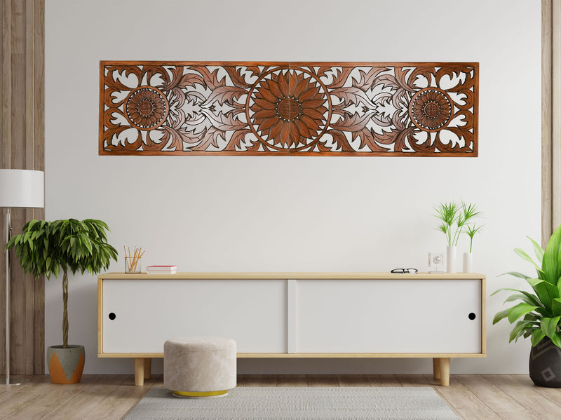 Large king Size Mandala Headboard - Handmade Carved Wooden Wall Art Lotus