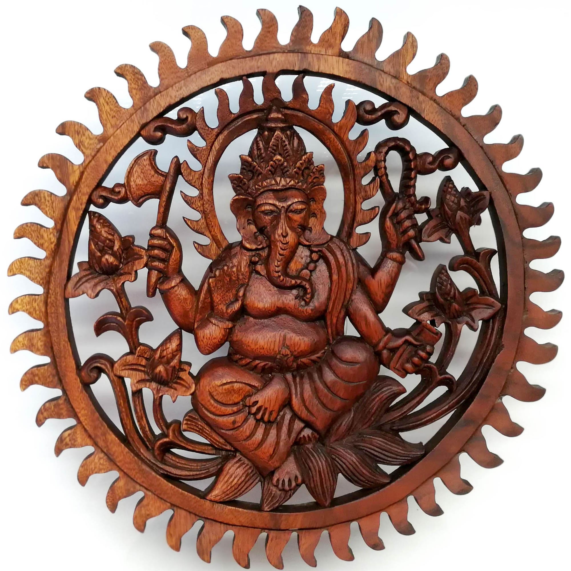 Divine Ganesh Hindu Indian God Wood Hand Carved Panel Art Sculpture -Temple Mandir