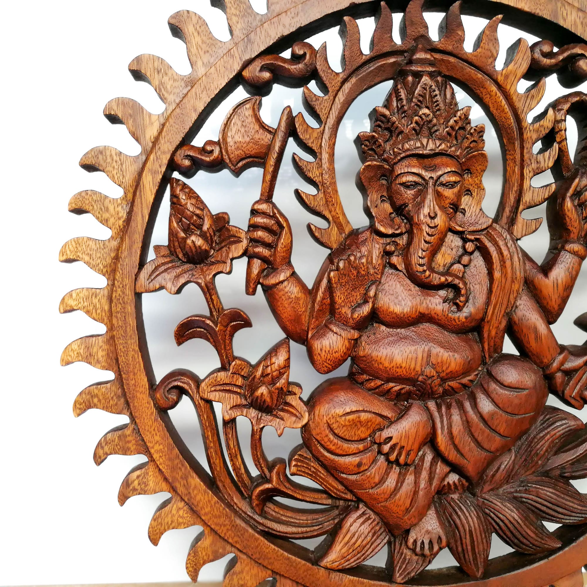 Divine Ganesh Hindu Indian God Wood Hand Carved Panel Art Sculpture -Temple Mandir